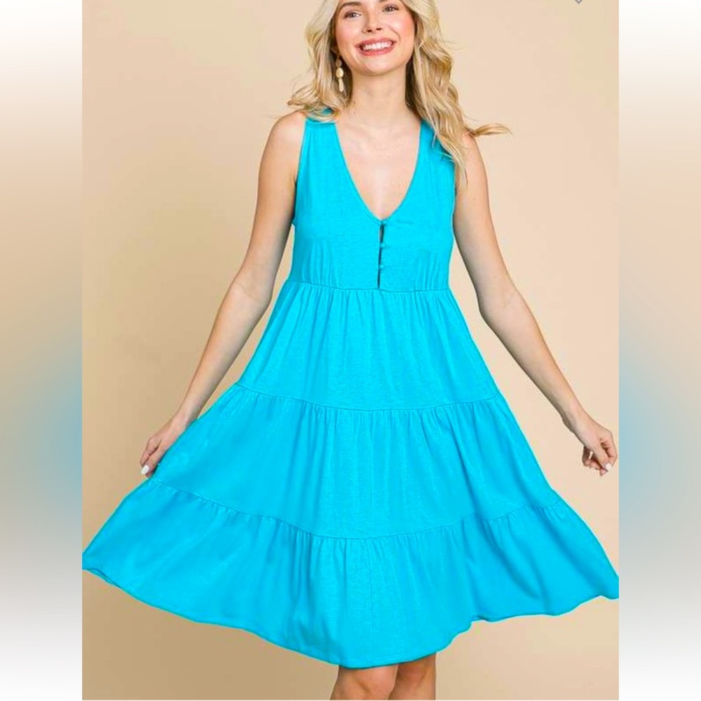 Tiered Button Front Racerback Dress in Blue Atoll